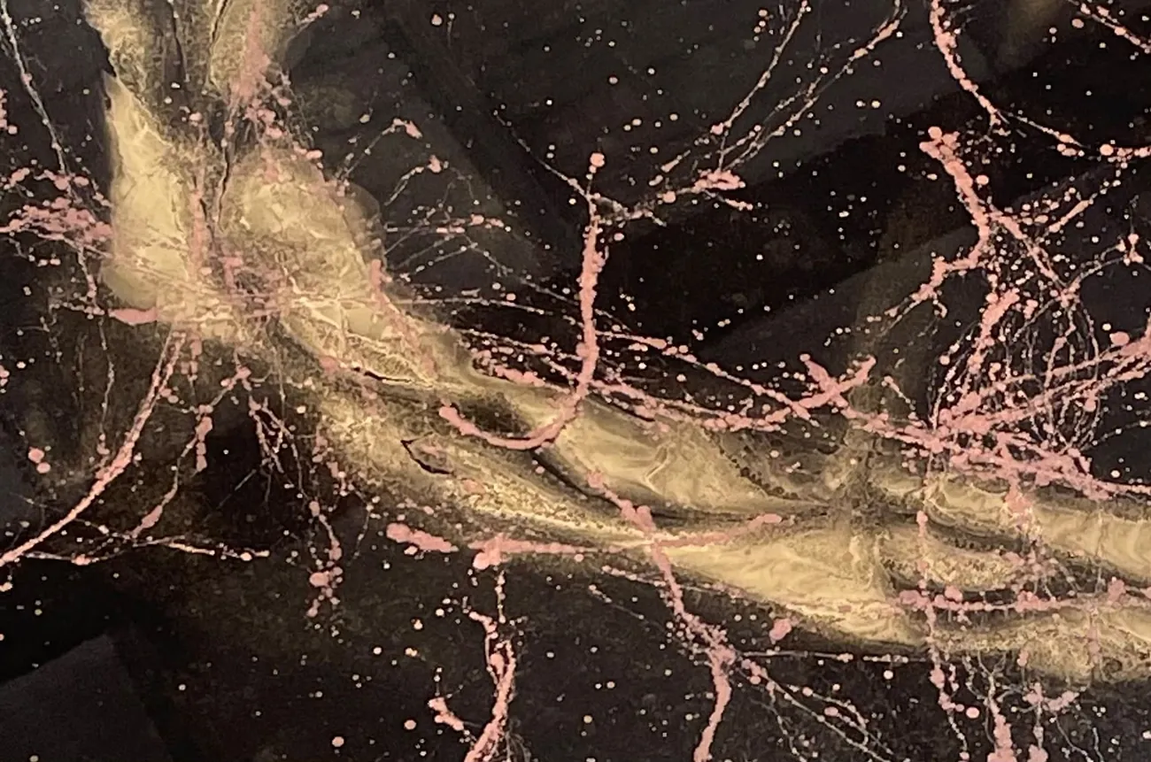 Black and gold veined metallic epoxy resin floor